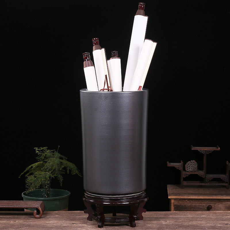 景德镇陶瓷书画桶放字画卷轴收纳箭筒书房落地装饰花瓶