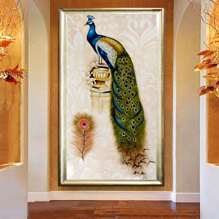 魔方方圆欧式孔雀蛋壳漆画定制油画绢画手绘十字绣套件