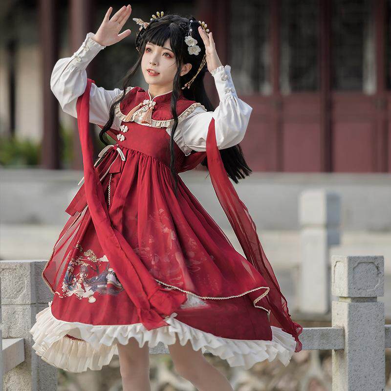 原创山河中华风国风汉元素洛丽塔新年lolita衬衫连衣裙连衣裙
