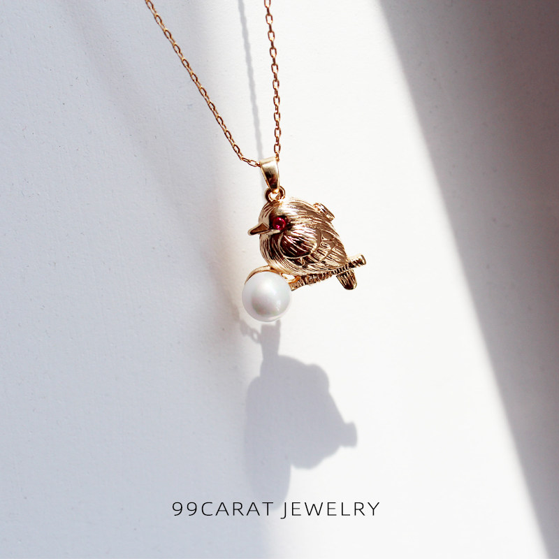 99克拉夏款时尚金色枝头小鸟形状吊坠项链显白项链