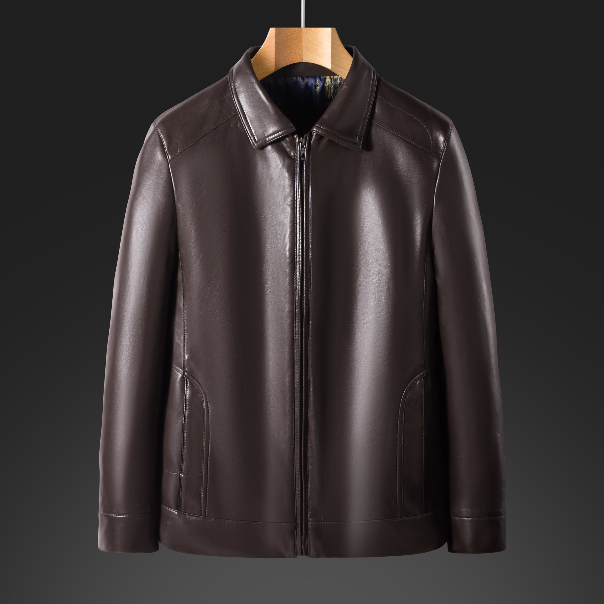 春季男士皮衣2021新款潮流皮夹克翻领长款休闲皮衣