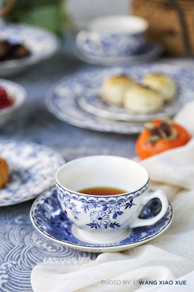 青花德文郡出口英国陶瓷餐具西式意面草帽谷物盘