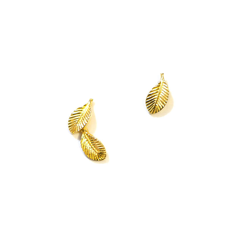 大人韩国10k黄金耳钉树叶耳饰耳饰