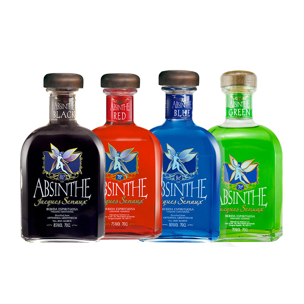 洋酒红黑蓝绿精灵四瓶组西班牙苦艾酒送好色炸弹杯杯勺进口酒烈酒