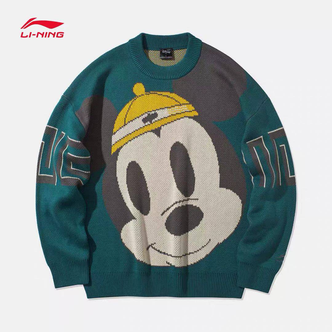 中国李宁迪士尼联名米奇男女运动休闲卫衣针织衫ambq018运动卫衣