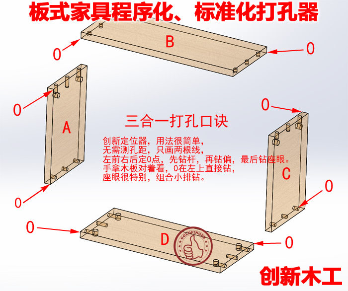 创新木工三合一打孔定位器打孔器装修开孔钻孔二合一家具diy工具