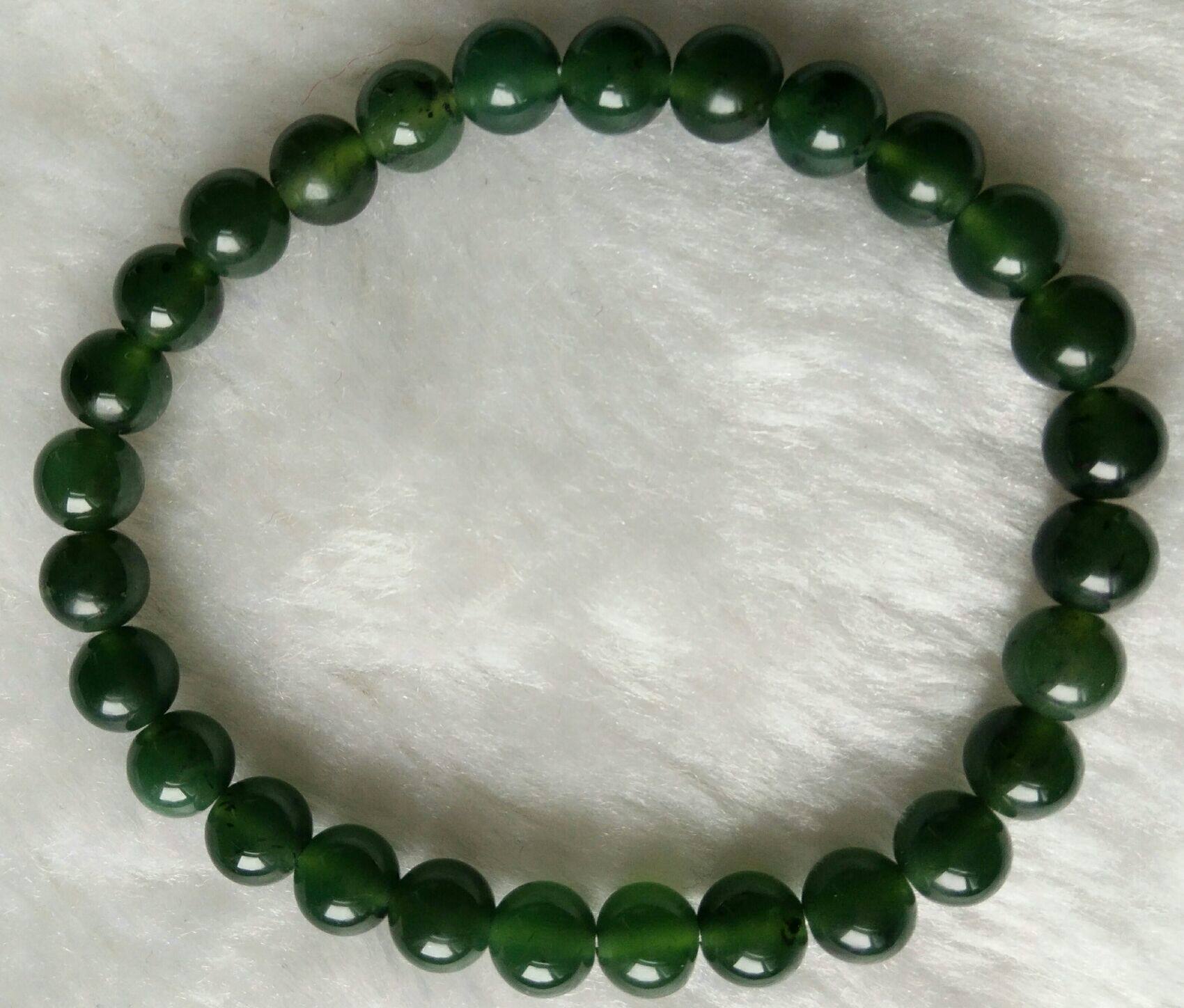 开光正宗泰山玉手手链女老玻璃碧玉圆珠手串手饰