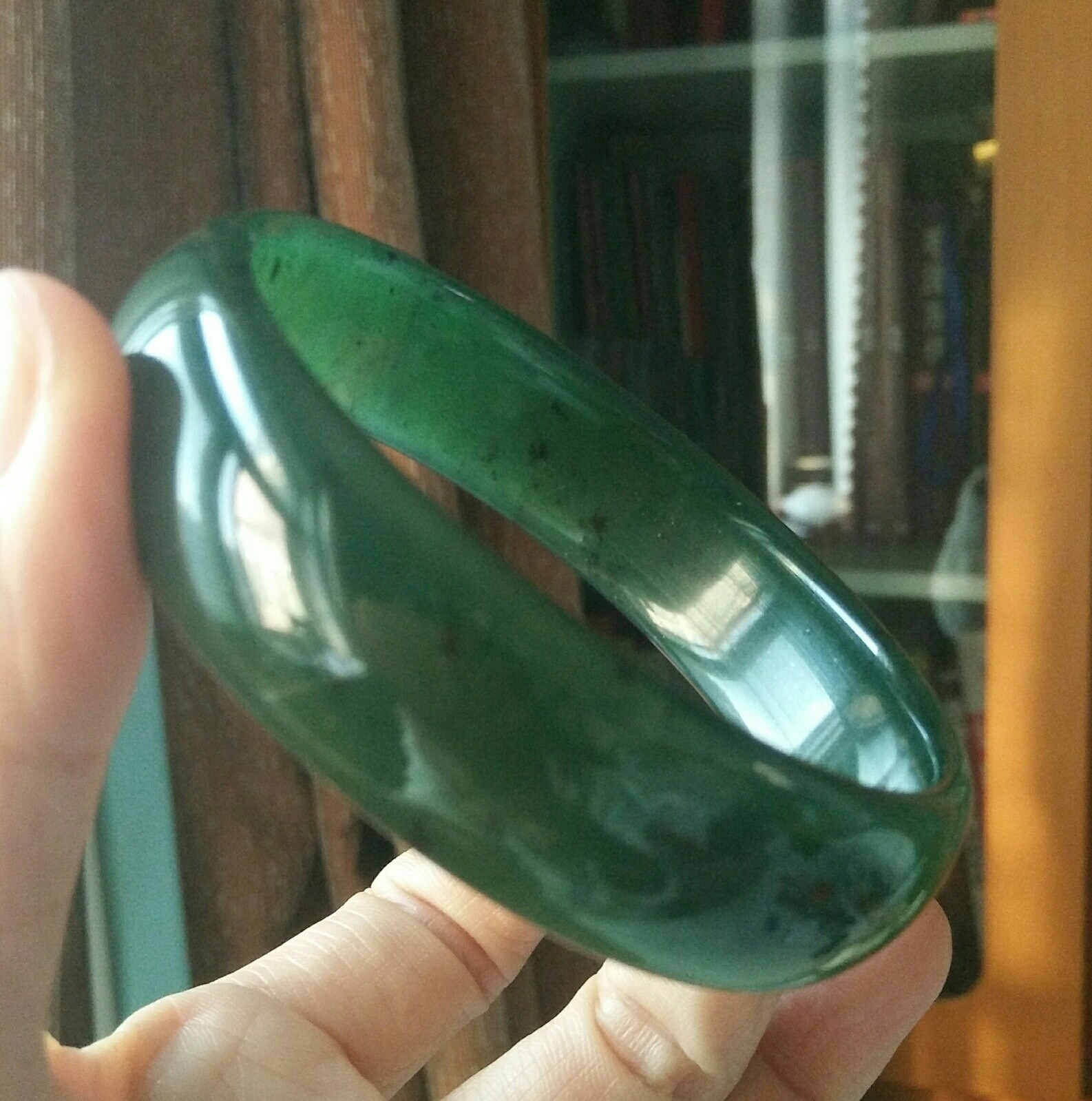 泰山玉手镯女款 平安玉老玻璃料金星碧玉镯子店主私房送证收藏 包邮