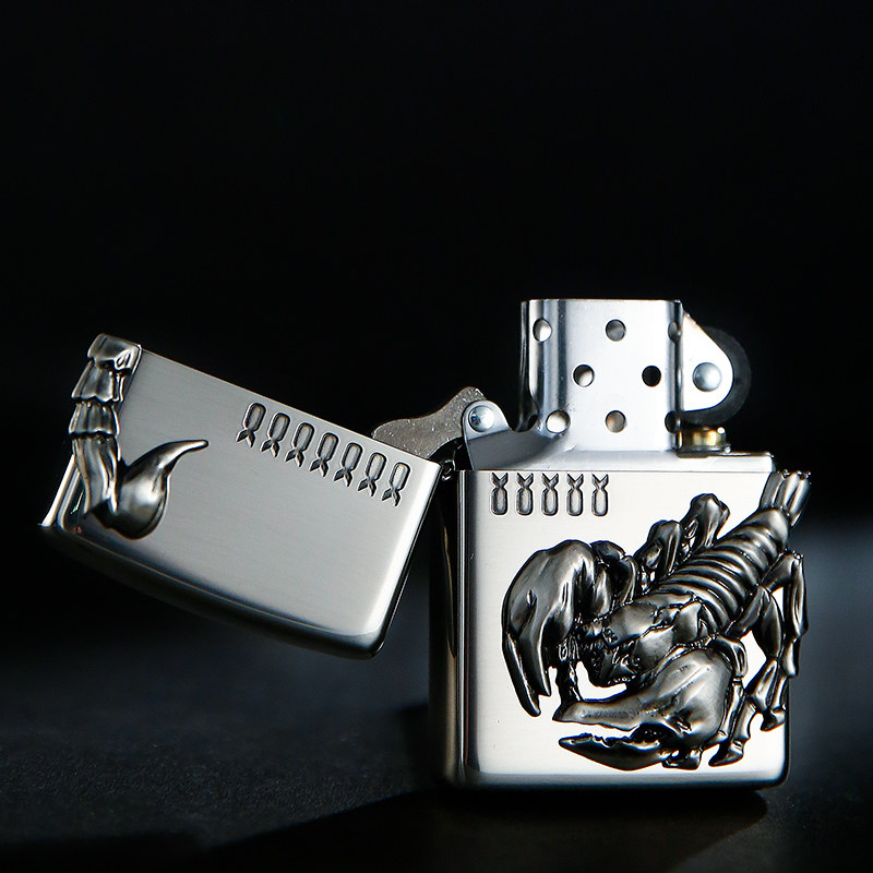 打火机zippo正版纯铜贴章闪电黄蜂致命毒蝎子男士zippo