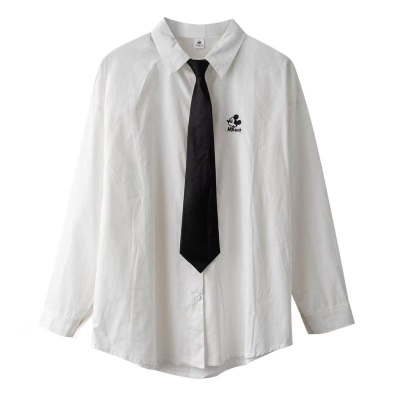dk制服jk刺绣白衬衫女长袖2021春季新款港风宽松帅气配领带上衣潮
