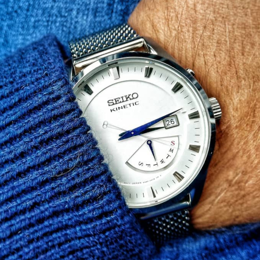 日本SEIKO精工小蓝针Kinetic自动机械蓄电男手表腕表SRN071商务