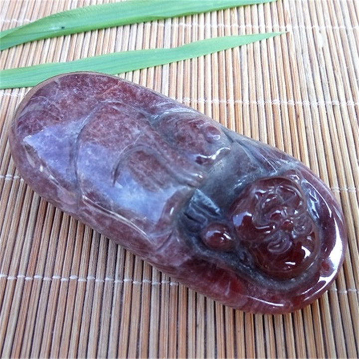 佛公老矿珍品天然红水晶摆件护身包衣红兔毛水晶奇石