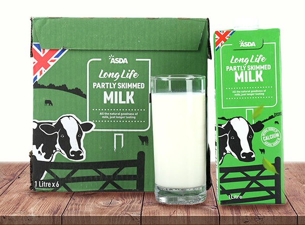 英国原装进口牛奶asda原阿斯达脱脂纯牛奶 1l*6盒箱新旧包装随机