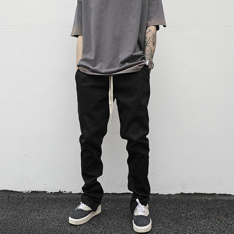 FOG经典款抽绳小脚拉链布裤INS高街风黑色百搭休闲修身工装裤潮男