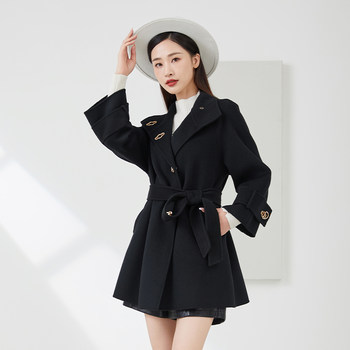 Jiarenyuan Woolen Jacket Women's 2023 Winter New Temperament Large Lapel Cloud Breasted Waist Double-sided