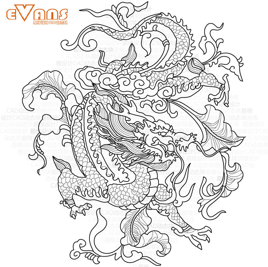 龙纹柱团二龙戏珠游龙龙游龙盘龙图案传统中国35款2d