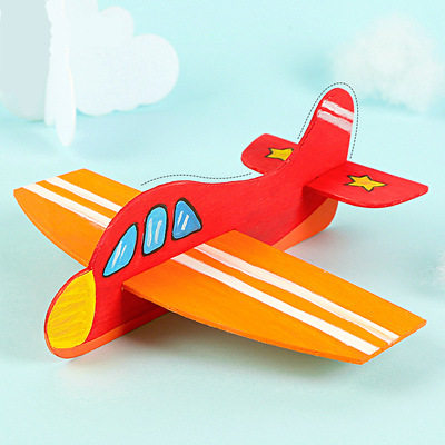 飞机空白木质填色拼插益智diy幼儿园绘画涂鸦白模填色