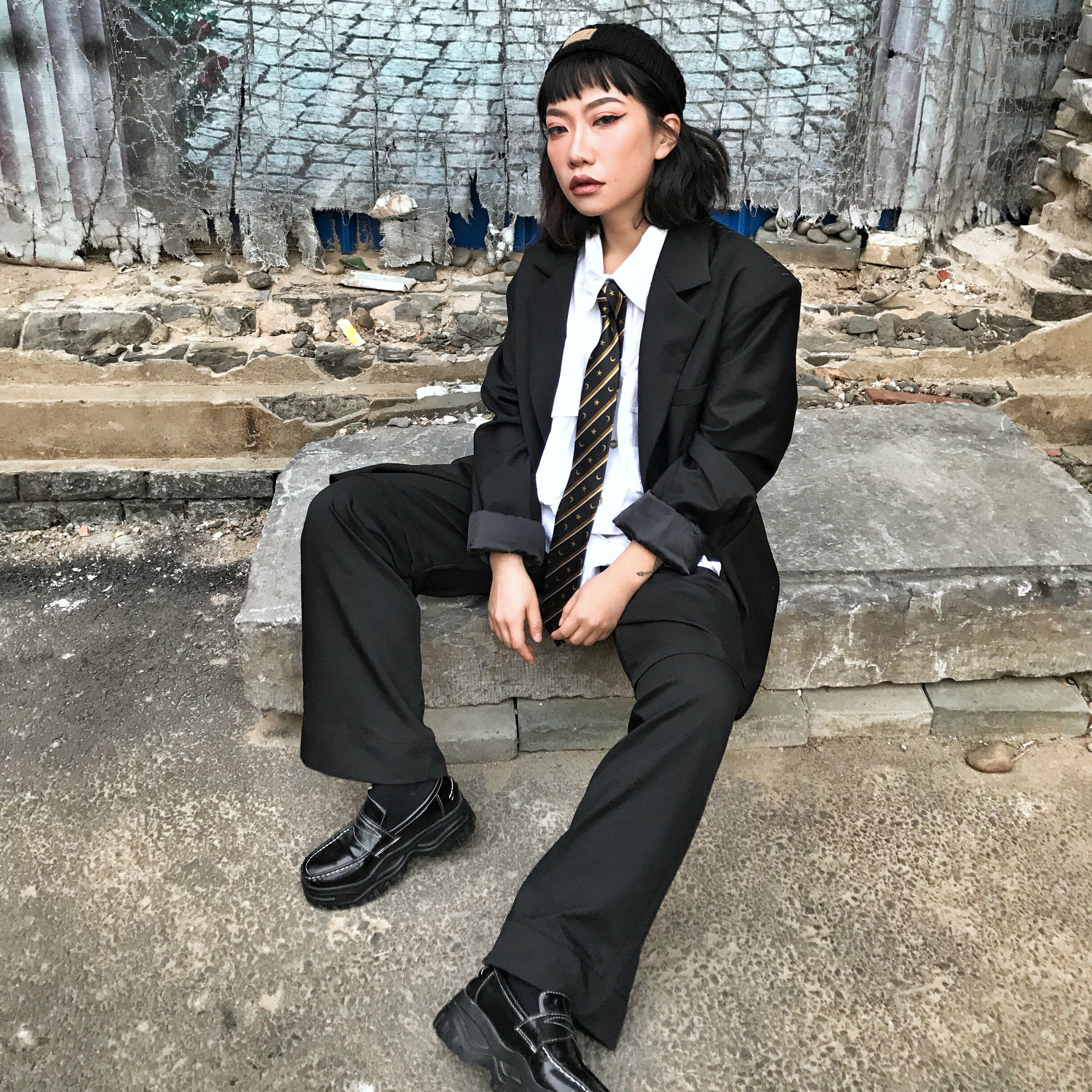 【发电站】ins土酷百搭条纹星星长款街头chia装饰复古领带男女潮