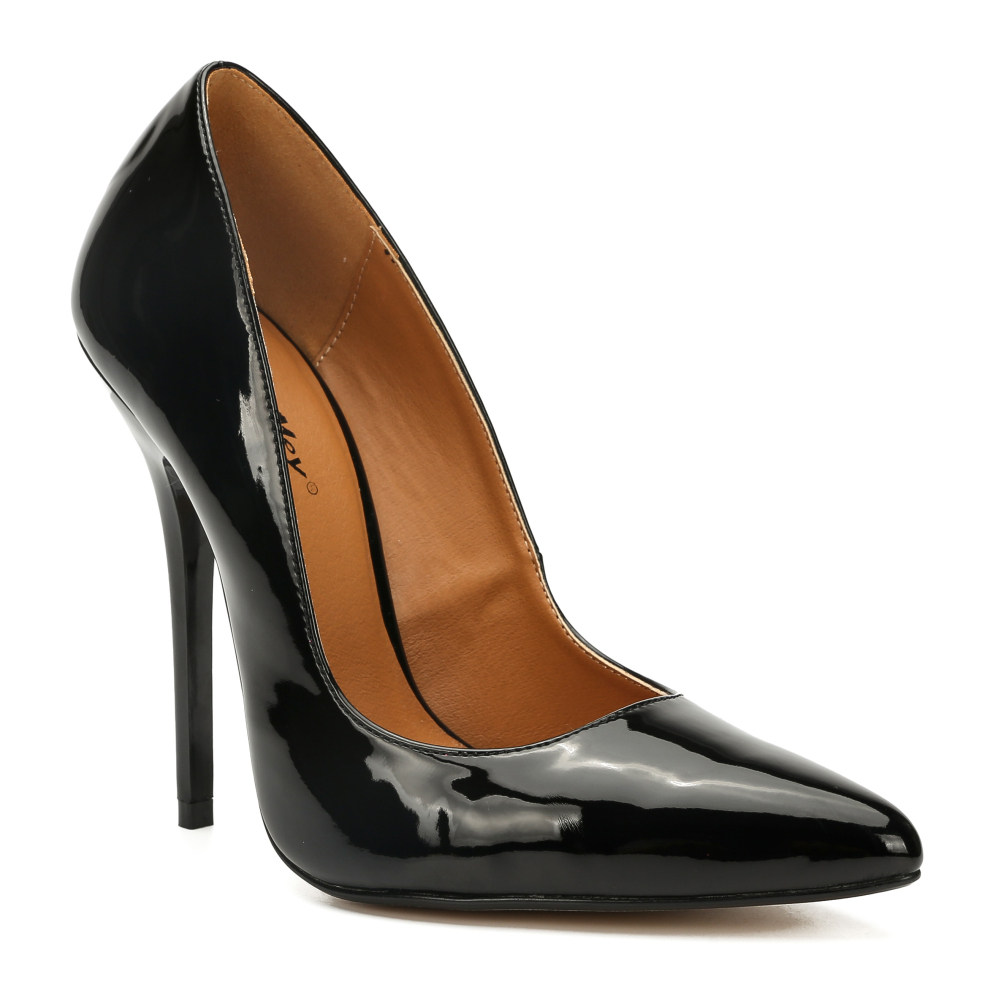 13cm尖头薄底烤漆年会演出大码细高高跟鞋瓢鞋单鞋