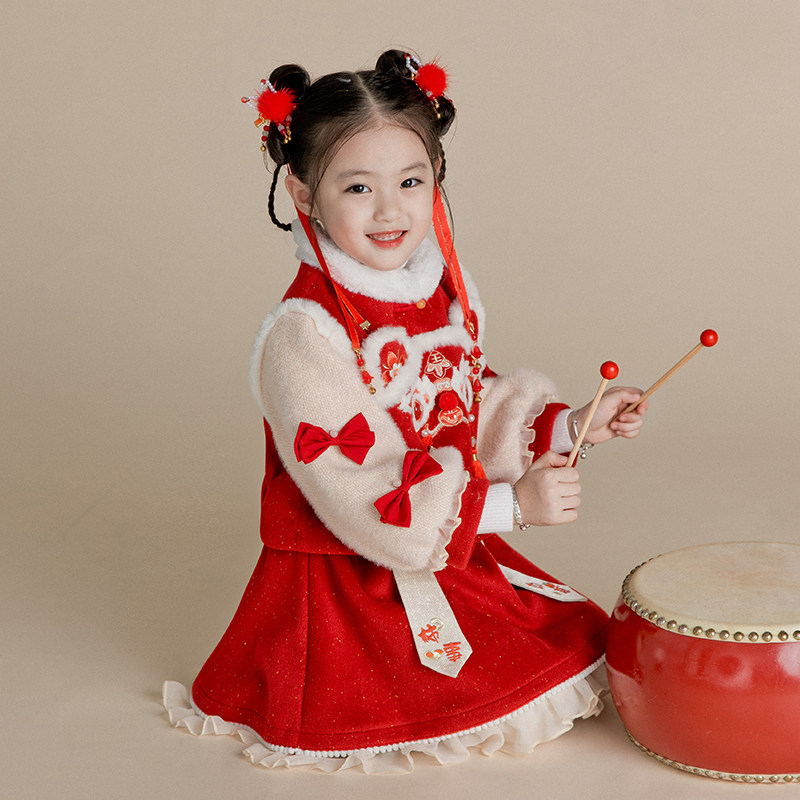 童装2021冬装加厚汉服儿童新年女童拜年装女唐装