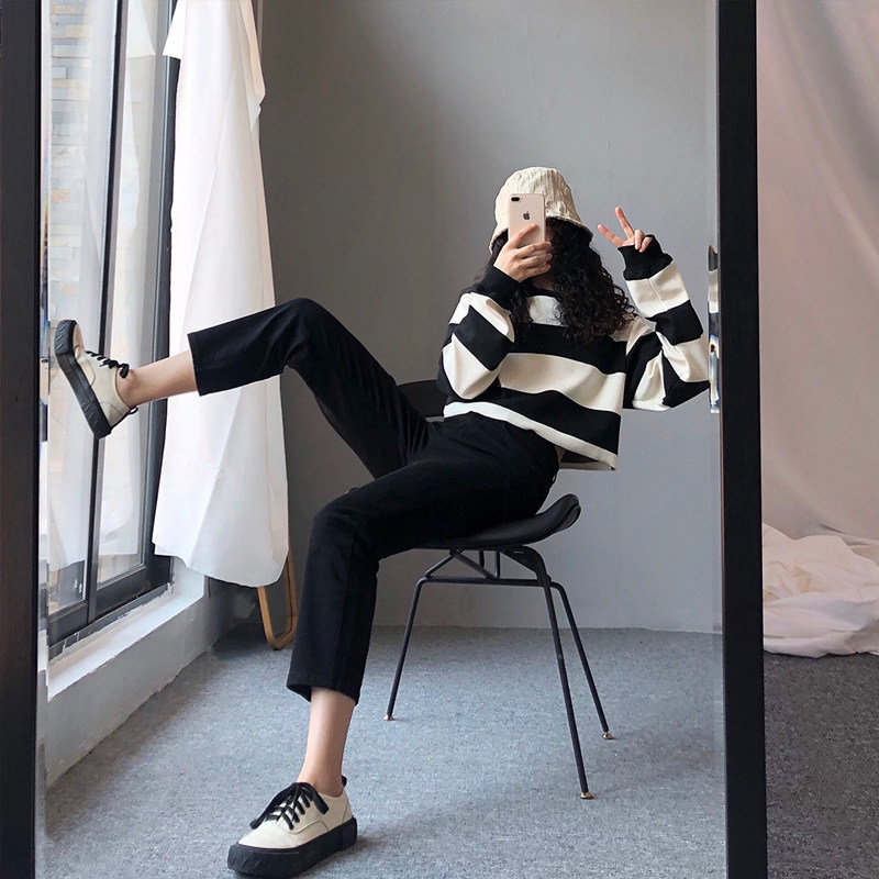 女装腿粗瘦遮松显宽松新款大码mm牛仔裤九分大码女装