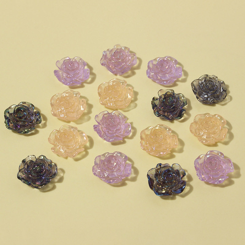 ins日系透明幻彩玫瑰花小花树脂贴片diy手工其他diy饰品配件