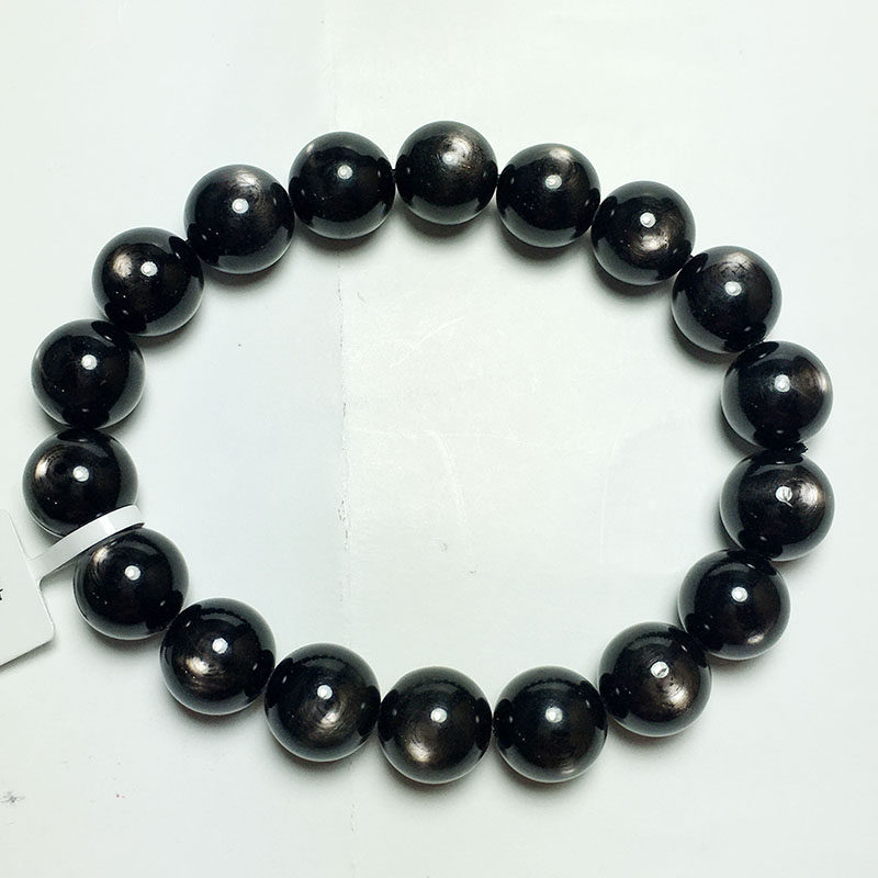 手链天然金运石手链黑银银线手链