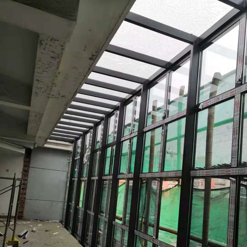 不锈钢阳光棚 钢结构幕墙阳光房断桥铝门窗铝合金封阳台玻璃安装