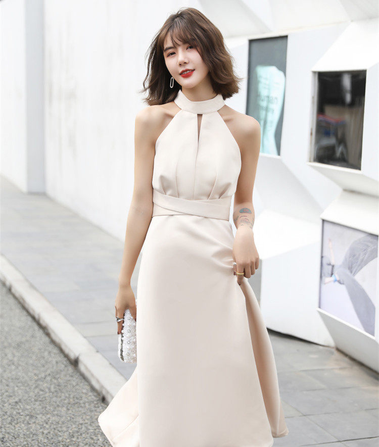 新品露肩修身显瘦高领挂脖连衣裙长裙宴会聚会派对礼服年会晚礼服