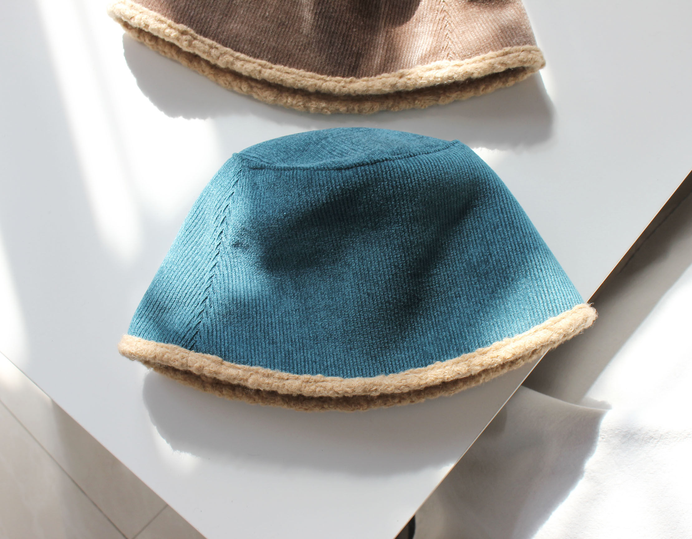 复古针织灯芯绒冬季直筒渔夫帽桶帽子