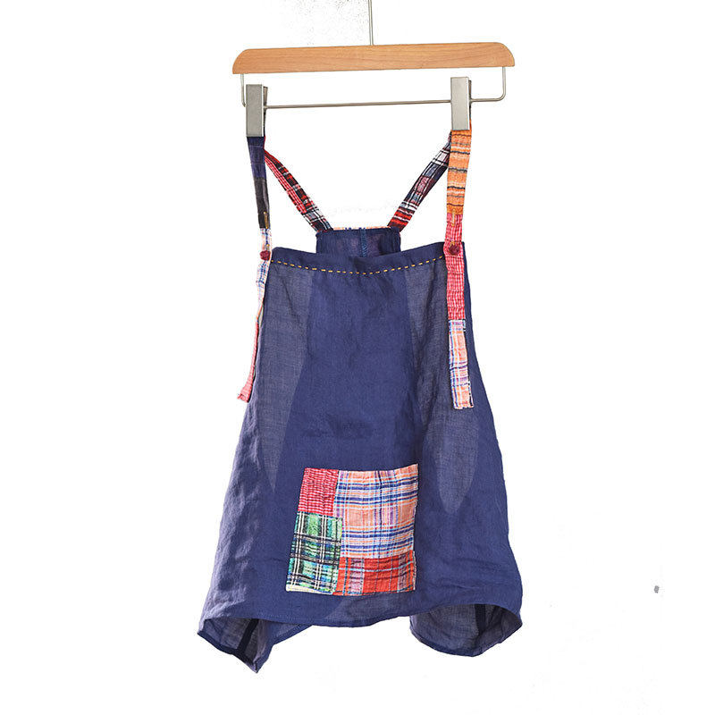 原创苎麻拼布手工缝线线盘扣中国风禅意背带背心吊带