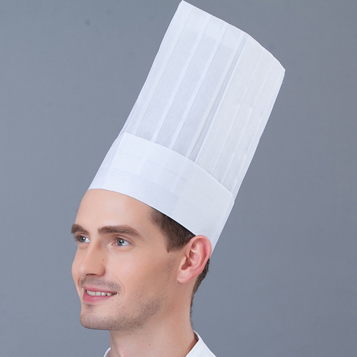 厨师一次性高帽子无纺布20个一包厨房工作帽男圆顶帽子