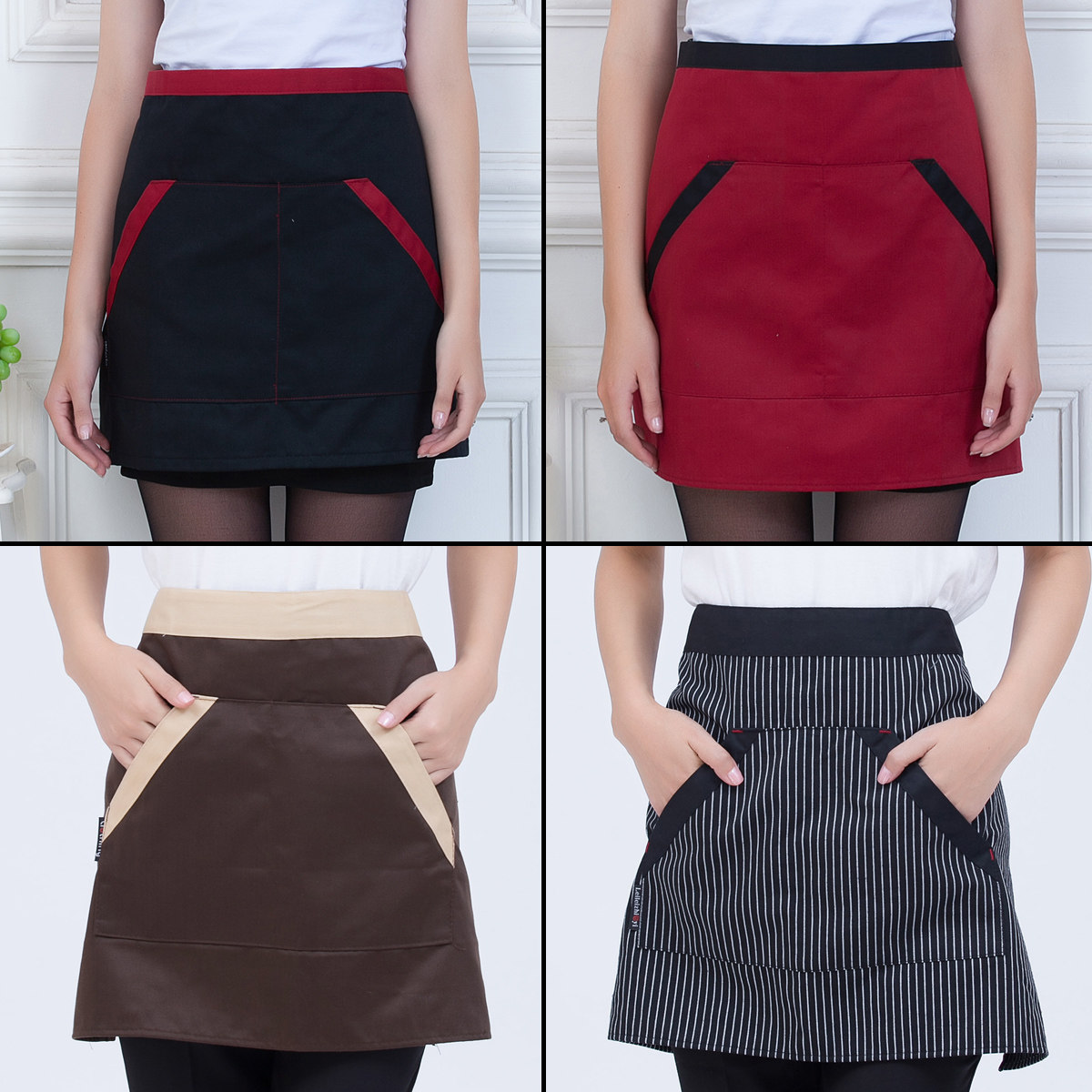 服务员围裙拼色半身时尚短款半截酒店酒店服防水围裙