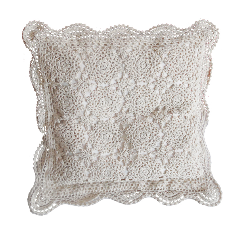 枕套全棉手工钩针抱枕时尚床头靠垫复古钩花靠垫