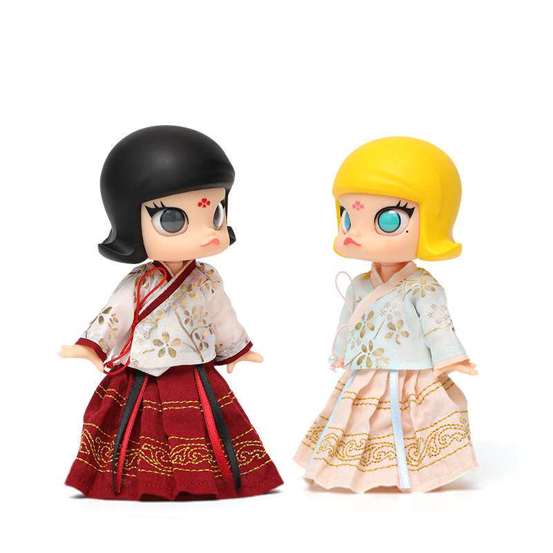 popmart泡泡molly中国国风粉裙红裙bjd人偶玩具潮玩盲盒