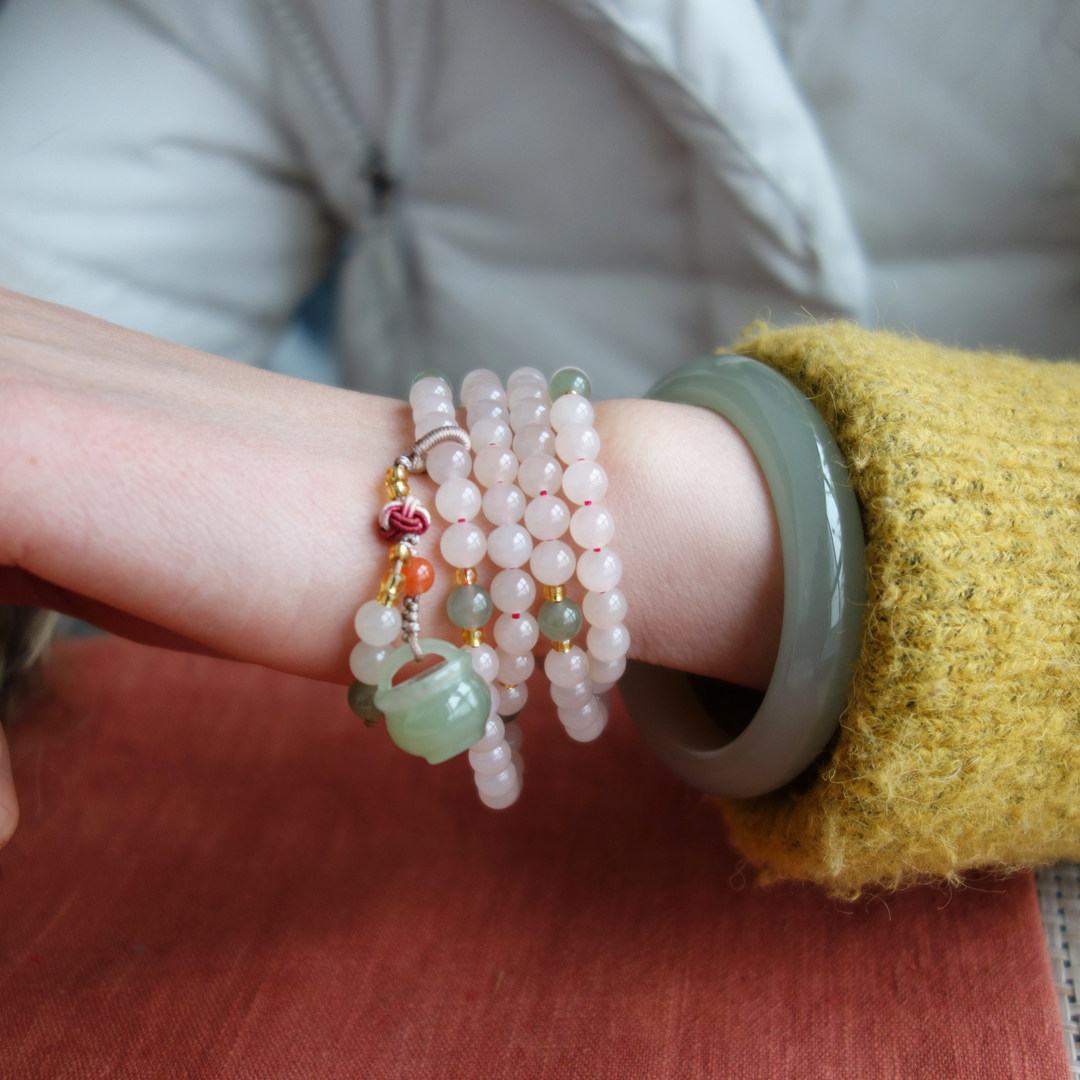 天然手串饰品圆珠6mm女款diy藕粉正品青海手饰