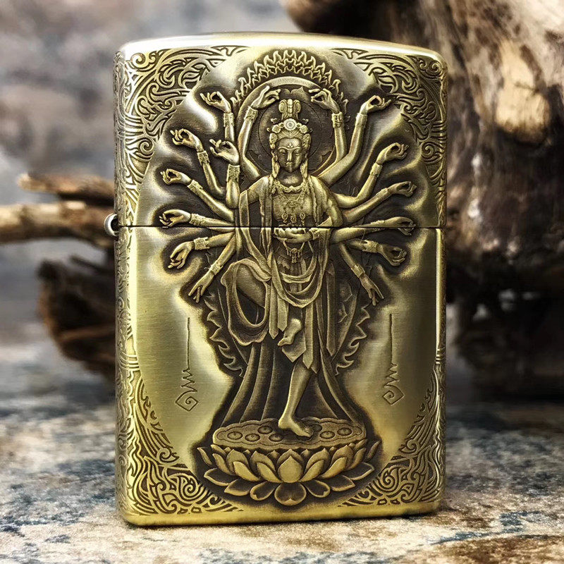 zippo防风煤油打火机之宝纯铜盔甲3d鬼王千手观音zippo