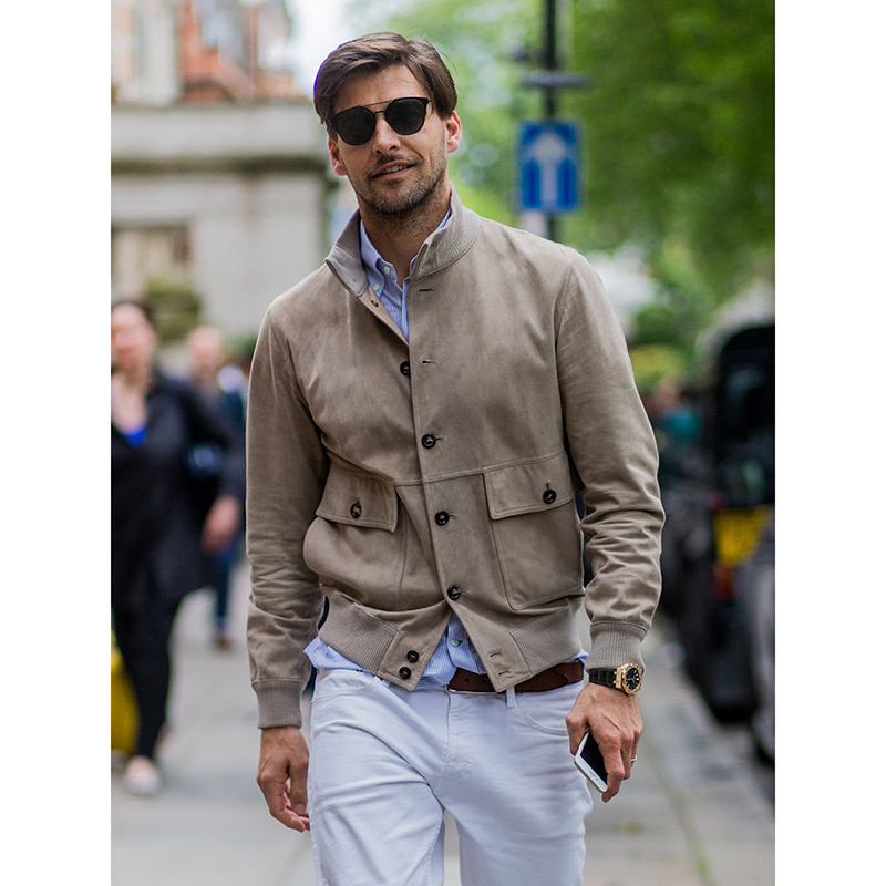 欧美复古 jacket麂皮绒夹克男短款外套男装青年立领茄克春秋款潮