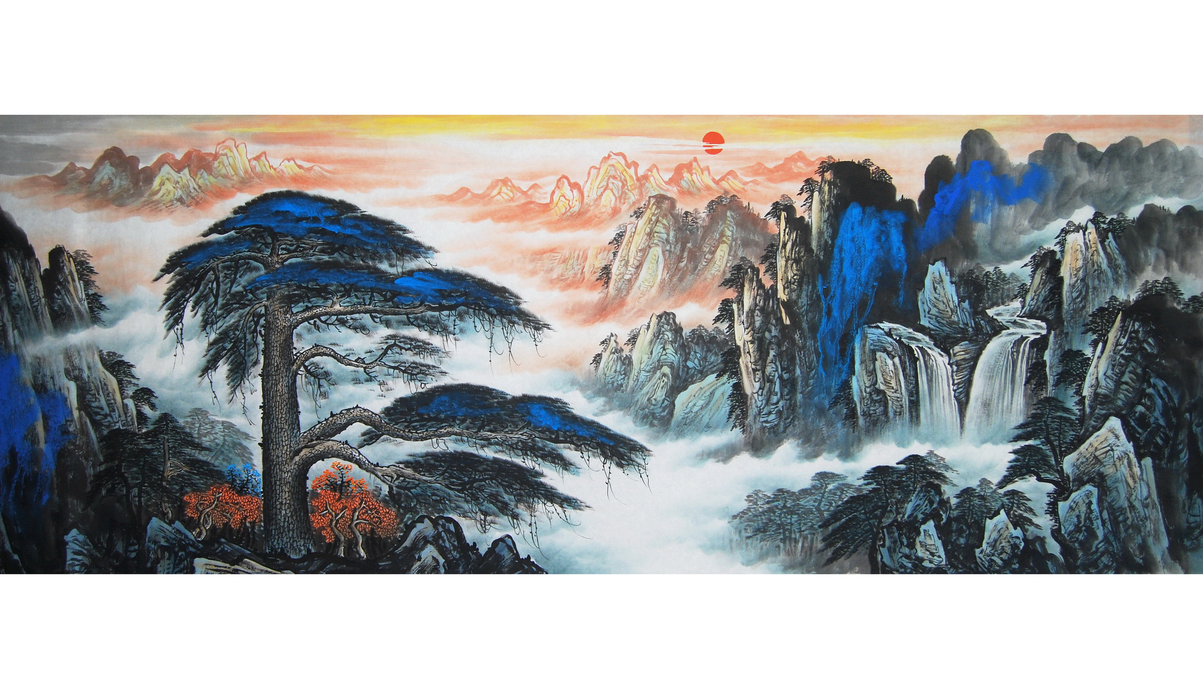 山水手绘国画客厅办公装饰字画挂画真迹风水国画