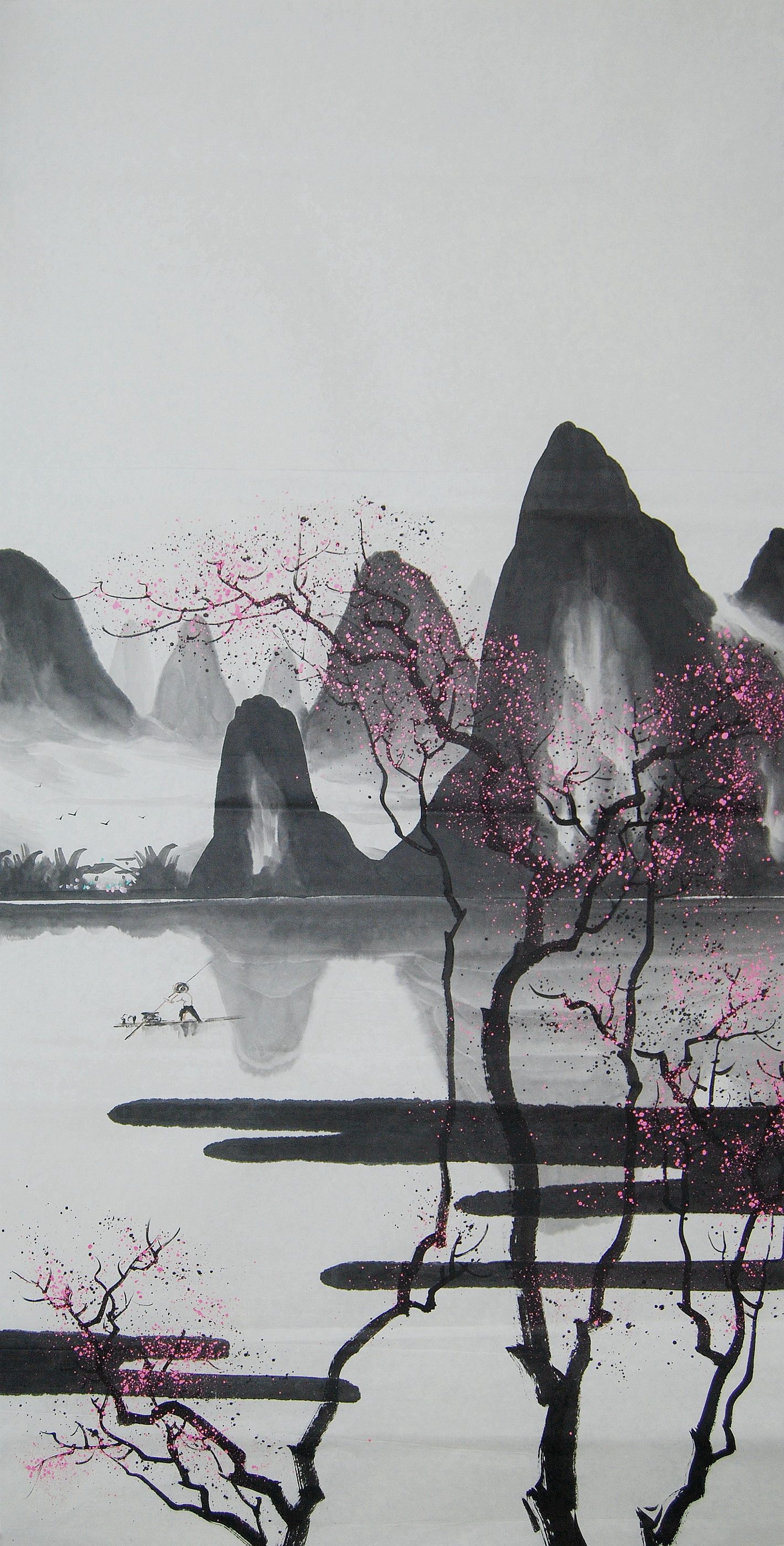 大雅水墨风水字画装饰玄关山水漓江国画竖幅国画