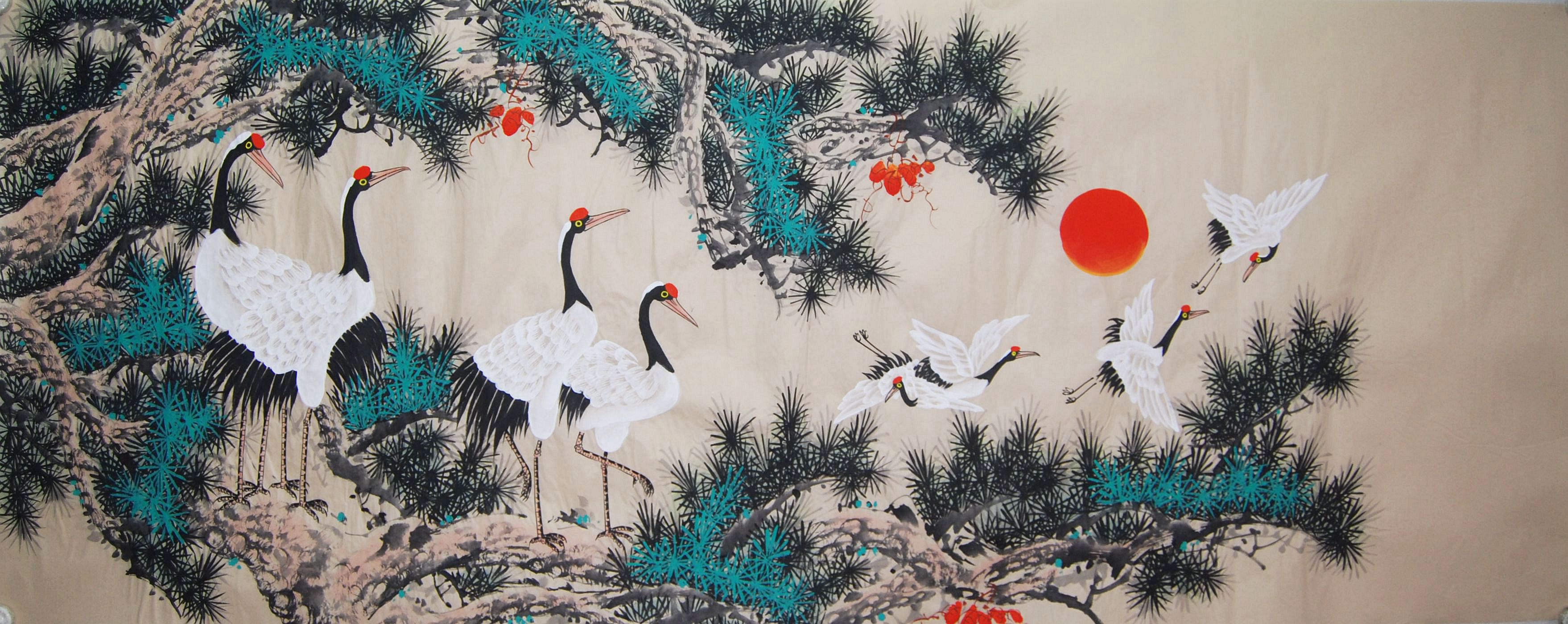 纯手绘小六尺写意国画仙鹤原稿字画真迹松鹤延年客厅中式装饰画心