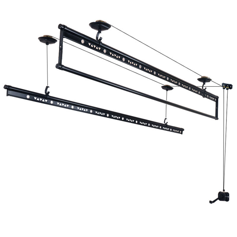 阳台升降晾衣架黑白白色手摇晾衣杆双三杆式晒置地