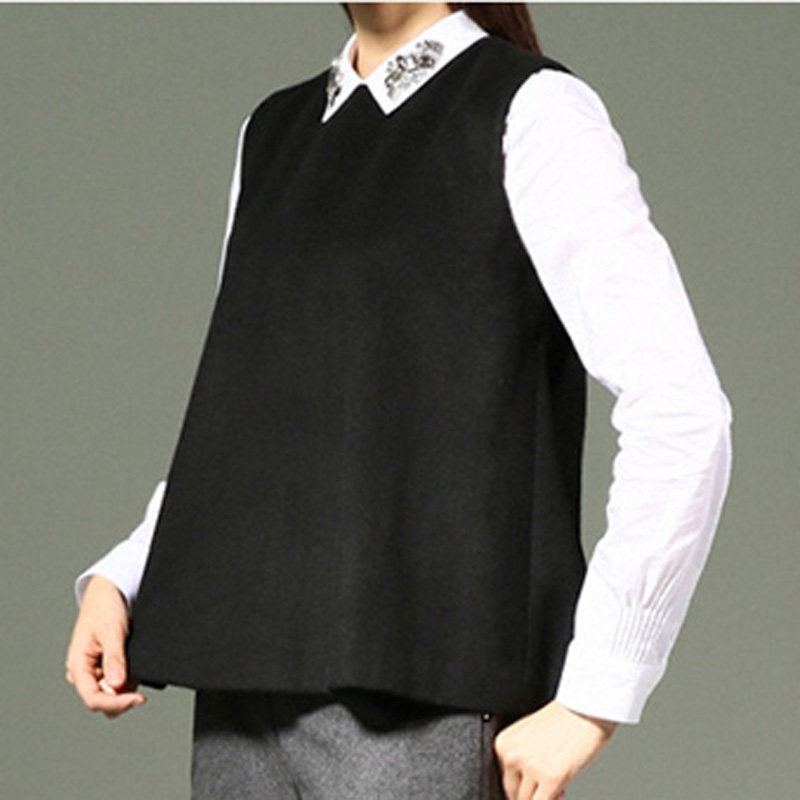 毛呢黑色夹背子马呢子加厚坎肩马甲气质码外马夹