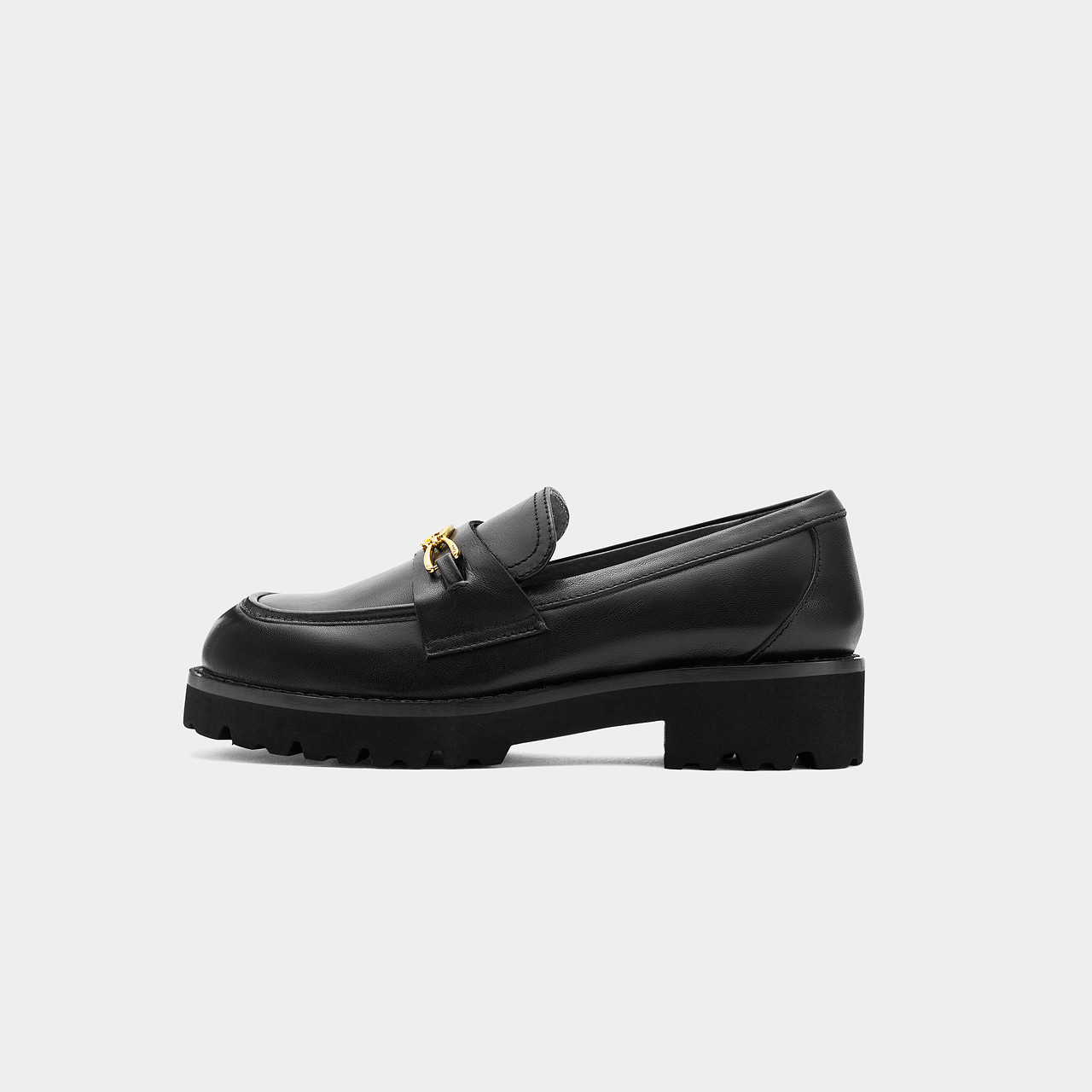 mio米奥女鞋秋季松糕厚底马衔扣单鞋真皮一脚蹬中跟乐福鞋