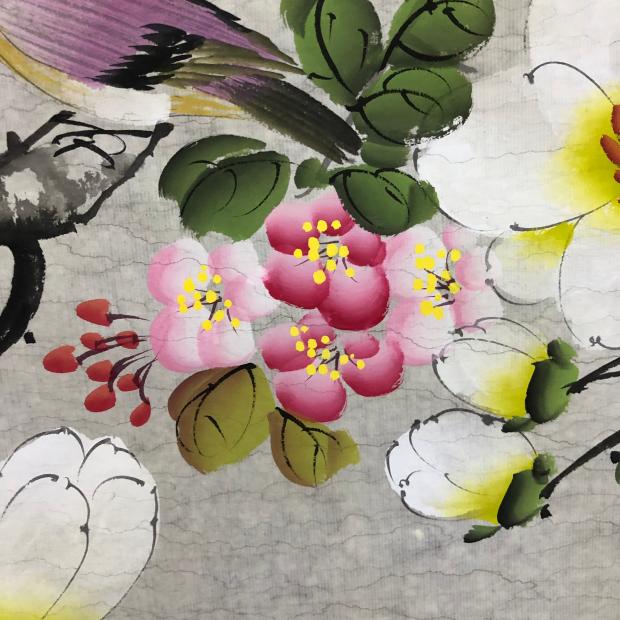 玉兰海棠花手绘三尺斗方写意花鸟国画字画玄关国画