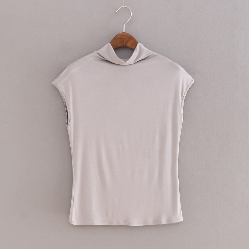 无袖恤女夏季洋气修身薄款百搭莫代尔高领打底t恤
