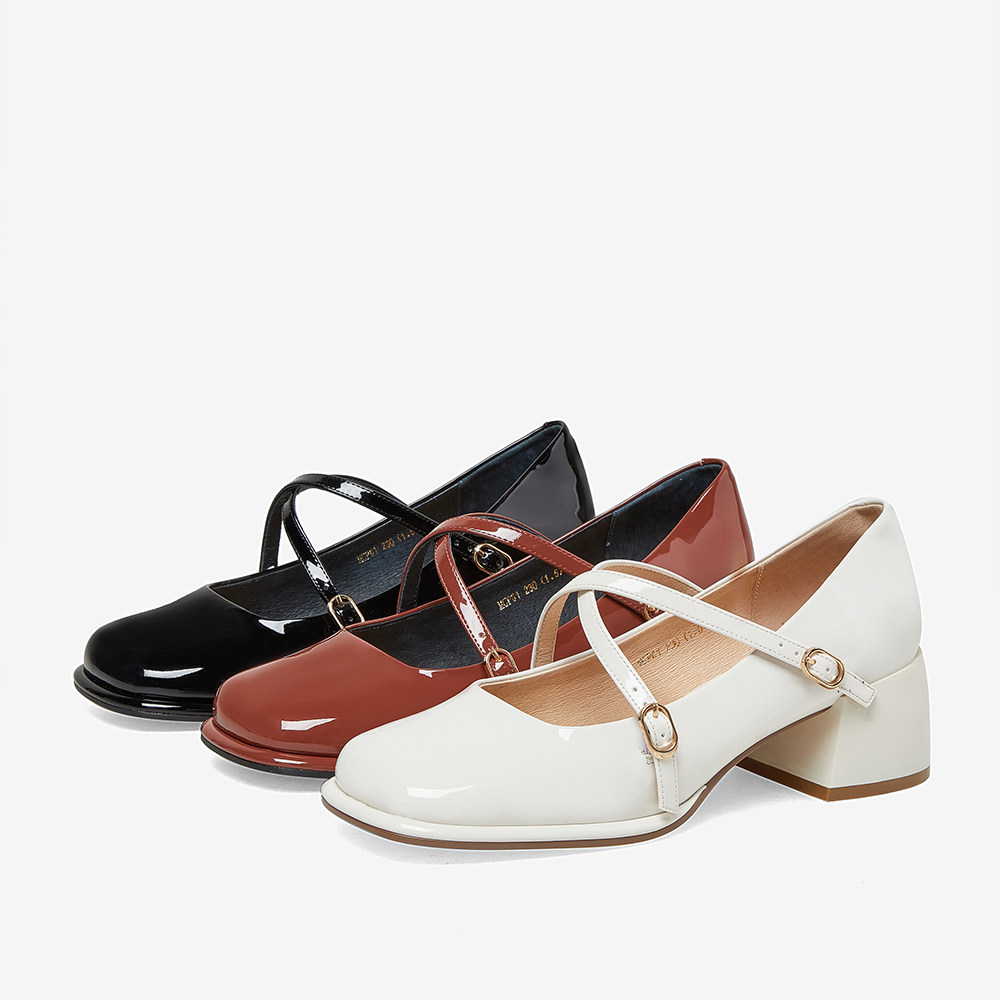 百思图2022商场新款法式红色玛丽珍皮鞋女浅口单鞋单鞋