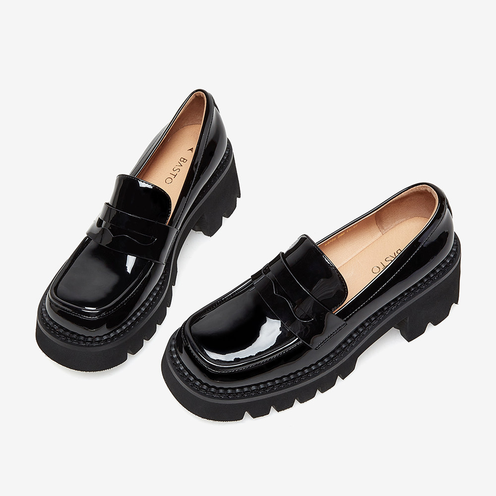 百思图2022秋季新款通勤厚底增高高一脚蹬乐福乐福鞋豆豆鞋