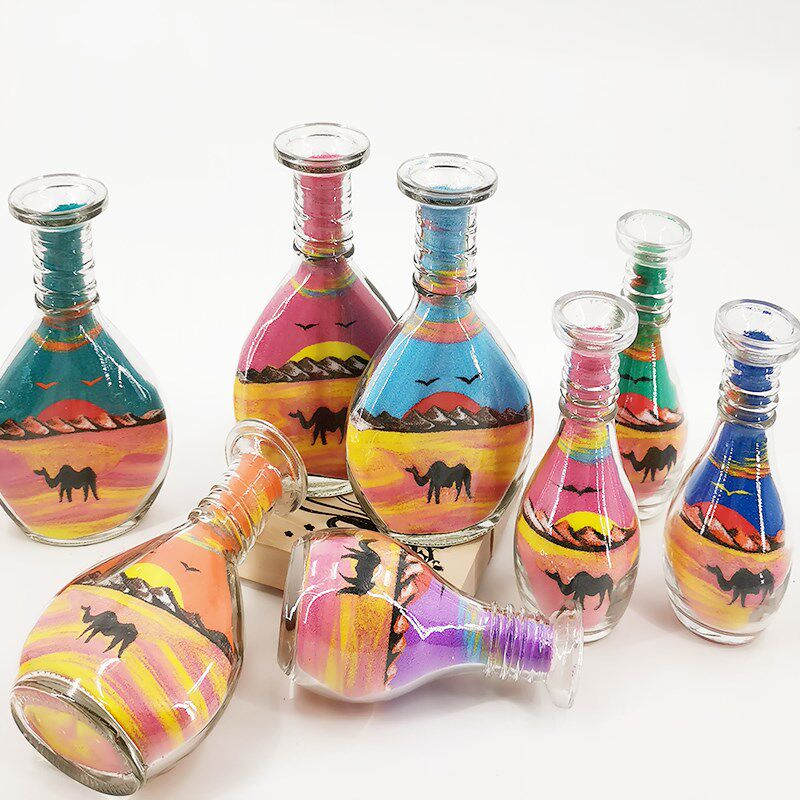 敦煌特色手工制作沙画瓶沙瓶画五色沙彩砂办公桌面摆件旅游纪念品