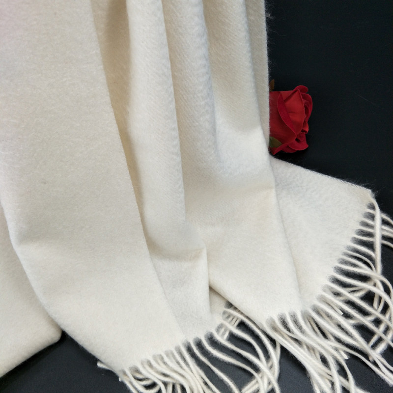 珍稀白绒100山羊绒围巾披肩两用内蒙古双面水波纹冬天加厚乳白色